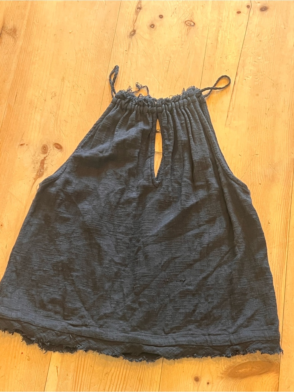 Free People Black Halter Tank with Gathered Neckline and Open Back